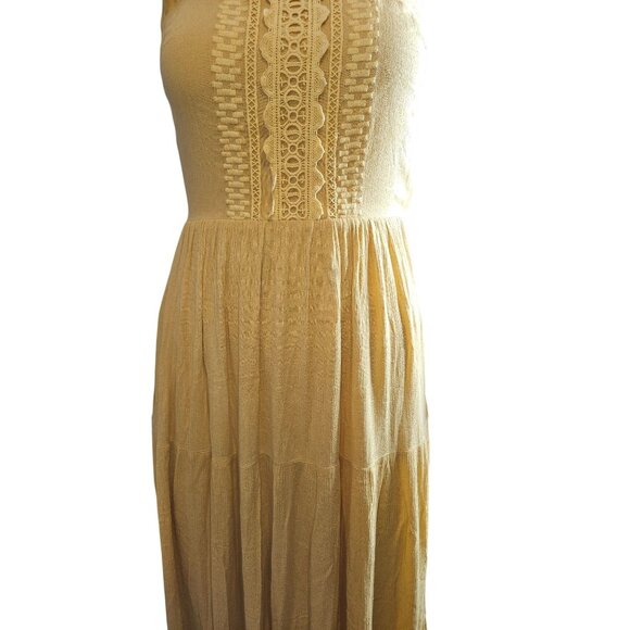 Lulus For Life Golden Yellow Embroidered Maxi Boho Flowy Dress Women XS - Picture 5 of 8